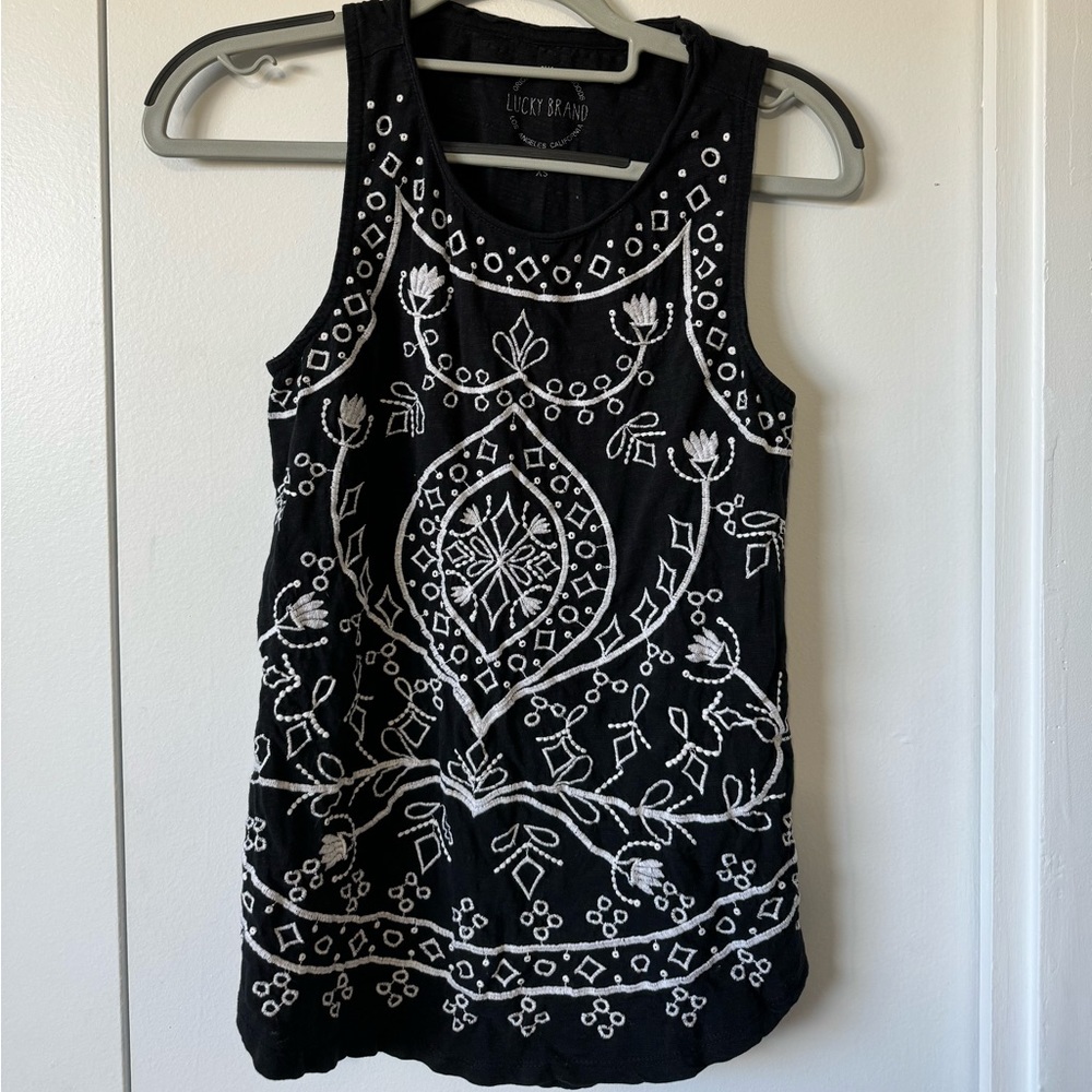 Lucky Brand Top with White Embroidery design on front